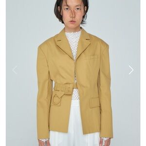 WNDERKAMMER Cut-Out Structured Avante-Garde Belted‎ Blazer Mustard Yellow Tan S